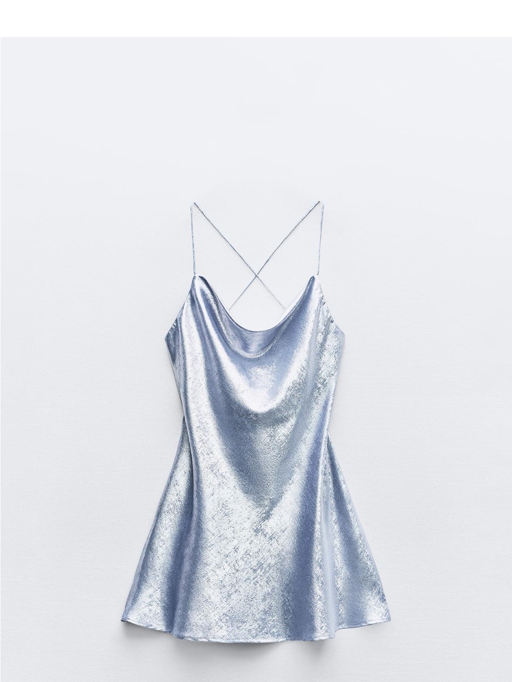 Zara Metallic Light Silver Cowl Slip Mini Dress